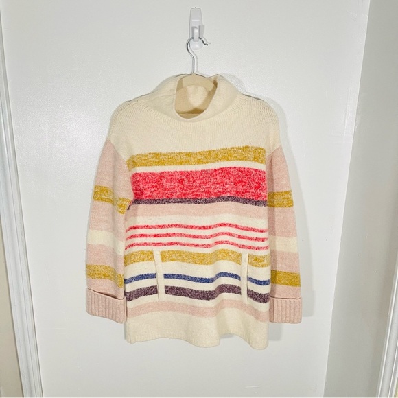 Anthropologie Elana Tunic Sweater Pullover Funnel Neck Striped Oversized Preppy - Picture 2 of 10